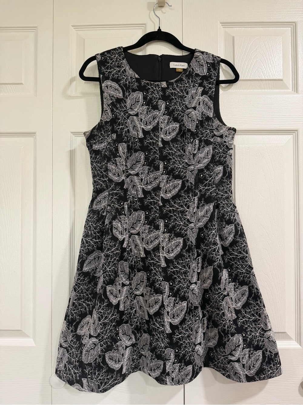 Calvin Klein Black Dress with White Leaf Print
